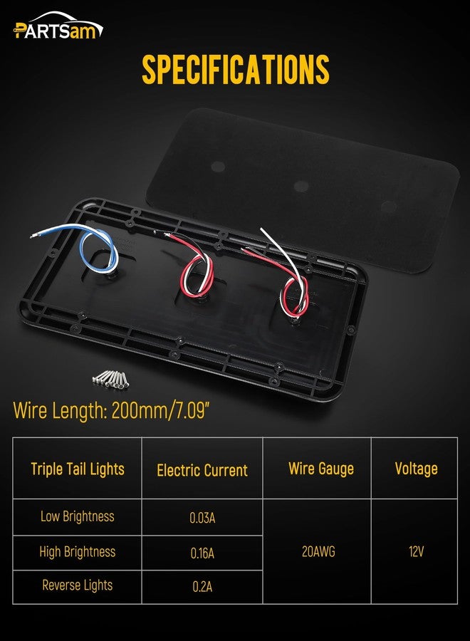 Partsam 2Pcs LED Triple Tail Lights 45 LEDs, Rectangle Vertical or Horizontal Mount LED Trailer Camper RV Tail Lights Stop Turn Tail Backup Reverse Lights Taillights w/Black Base - Red/Clear Lens - Image 4